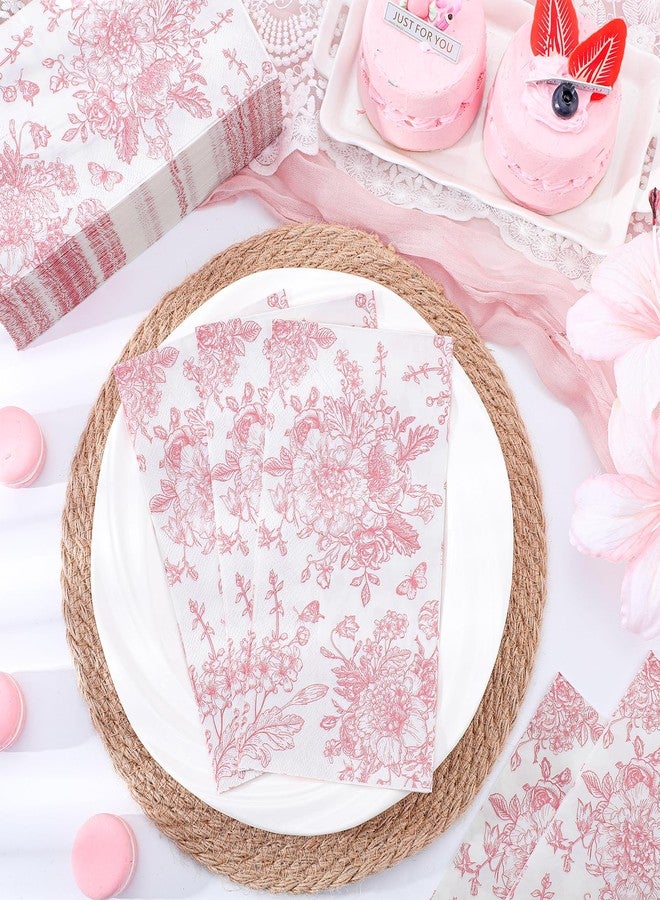 NatNarr مناديل نات نار الوردية المزينة بالزهور، 100 قطعة، مناديل عيد الحب، مناديل حمام وردية اللون، مناديل عشاء للضيوف، مناسبة لحفلات الزفاف، وحفلات استقبال المولود، وحفلات الشاي. - Image 3